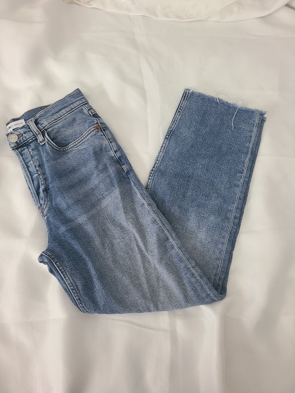 Re/Done Light Blue Straight Denim Jeans with Contrast Stitching 26